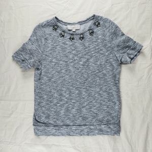 LOFT Grey Faux Gem Embellished Cotton Sweater M